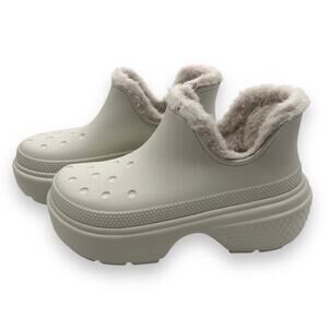 Crocs Stomp Lined Shorty Boot m8/w10 Unisex Faux Fur Ankle Lug Sole Linen NIB